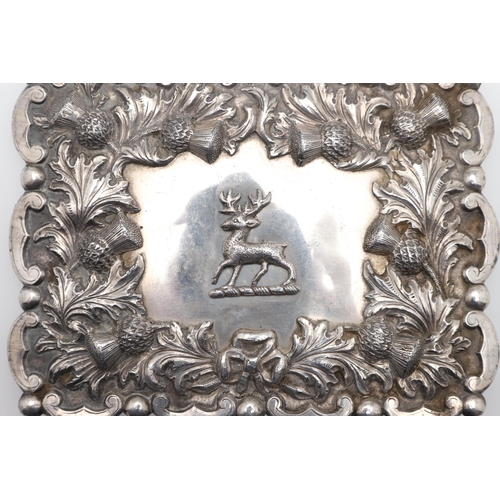 217 - A LARGE SCOTTISH SILVER BELT PLATE. A large and impressive belt plate with a stag to the centre with... 