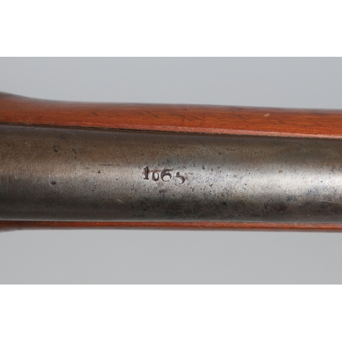 34 - AN 1856 PATTERN PERCUSSION FIRING RIFLE. With a 90 cm barrel with two band fixings, indistict  stamp... 