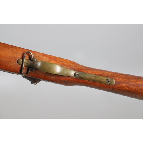 34 - AN 1856 PATTERN PERCUSSION FIRING RIFLE. With a 90 cm barrel with two band fixings, indistict  stamp... 