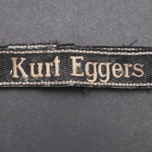 340 - A SECOND WORLD WAR WAFFEN-SS 'KURT EGGERS' CUFFBAND. A Waffen-SS 'Kurt Eggers' cuffband. RZM type in... 