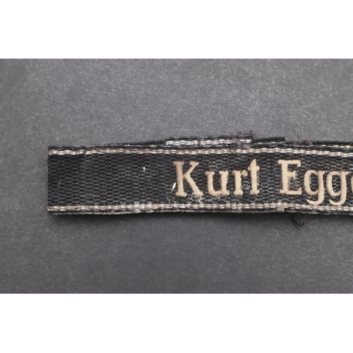 340 - A SECOND WORLD WAR WAFFEN-SS 'KURT EGGERS' CUFFBAND. A Waffen-SS 'Kurt Eggers' cuffband. RZM type in... 