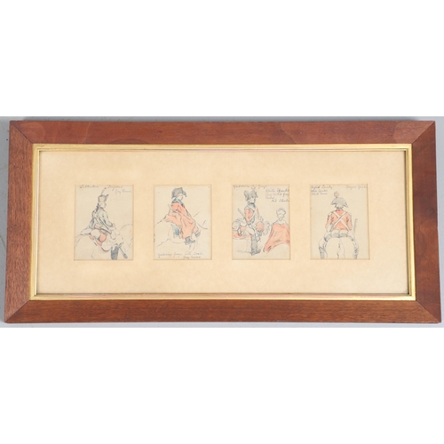 353 - A SET OF FOUR WATERCOLOUR SKETCHES OF MOUNTED CAVALRY IN UNIFORM. Four watrcolour sketches. variousl... 