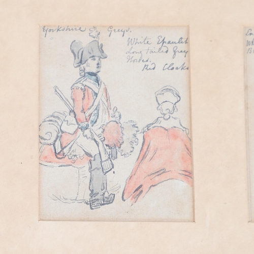 353 - A SET OF FOUR WATERCOLOUR SKETCHES OF MOUNTED CAVALRY IN UNIFORM. Four watrcolour sketches. variousl... 