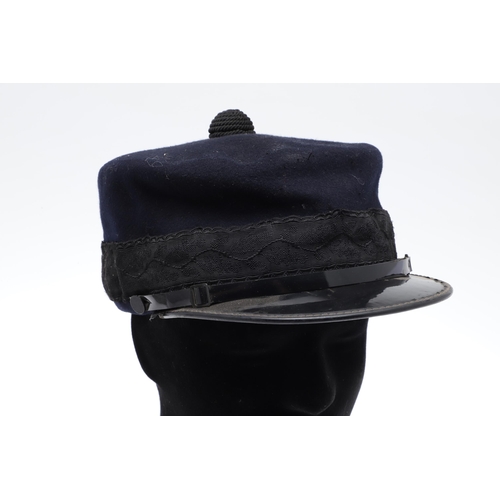 355 - A MILITARY STYLE FORAGE CAP, WHISTLE AND OTHER ITEMS. A Military style forage cap in dark blue/black... 