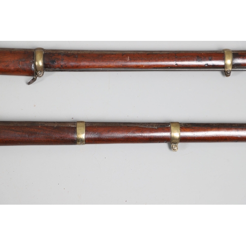 36 - A 19TH CENTURY ENFIELD TYPE PERCUSSION FIRING RIFLE AND ANOTHER SIMILAR. With a 97 cm unmarked barre... 