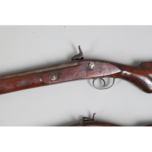 36 - A 19TH CENTURY ENFIELD TYPE PERCUSSION FIRING RIFLE AND ANOTHER SIMILAR. With a 97 cm unmarked barre... 