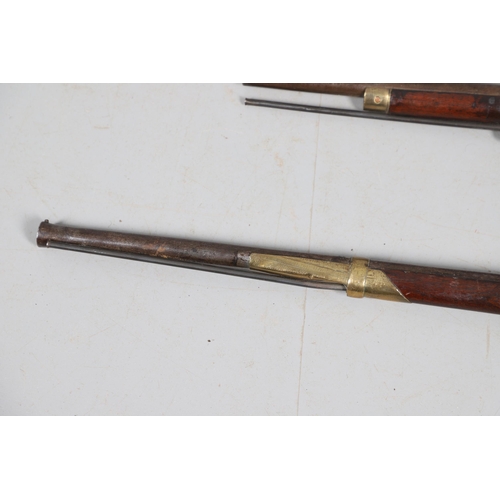 36 - A 19TH CENTURY ENFIELD TYPE PERCUSSION FIRING RIFLE AND ANOTHER SIMILAR. With a 97 cm unmarked barre... 