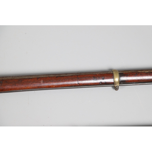 36 - A 19TH CENTURY ENFIELD TYPE PERCUSSION FIRING RIFLE AND ANOTHER SIMILAR. With a 97 cm unmarked barre... 