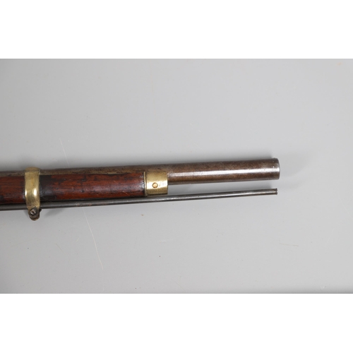 36 - A 19TH CENTURY ENFIELD TYPE PERCUSSION FIRING RIFLE AND ANOTHER SIMILAR. With a 97 cm unmarked barre... 