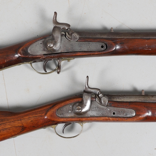 37 - A 19TH CENTURY ENFIELD TYPE PERCUSSION FIRING RIFLE AND ANOTHER SIMILAR. With an 80 cm unmarked barr... 