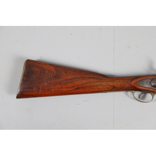 37 - A 19TH CENTURY ENFIELD TYPE PERCUSSION FIRING RIFLE AND ANOTHER SIMILAR. With an 80 cm unmarked barr... 