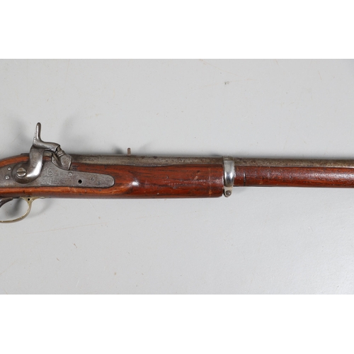 37 - A 19TH CENTURY ENFIELD TYPE PERCUSSION FIRING RIFLE AND ANOTHER SIMILAR. With an 80 cm unmarked barr... 