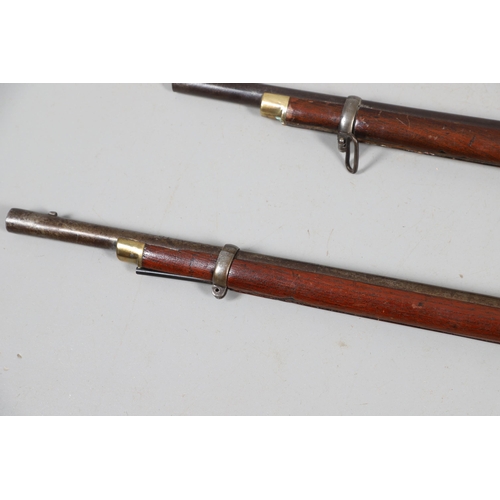 37 - A 19TH CENTURY ENFIELD TYPE PERCUSSION FIRING RIFLE AND ANOTHER SIMILAR. With an 80 cm unmarked barr... 