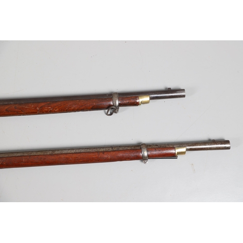 37 - A 19TH CENTURY ENFIELD TYPE PERCUSSION FIRING RIFLE AND ANOTHER SIMILAR. With an 80 cm unmarked barr... 