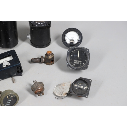 A COLLECTION OF AVIATION DIALS TO INCLUDE AUTOMATIC PILOT, TANK GAUGES ...