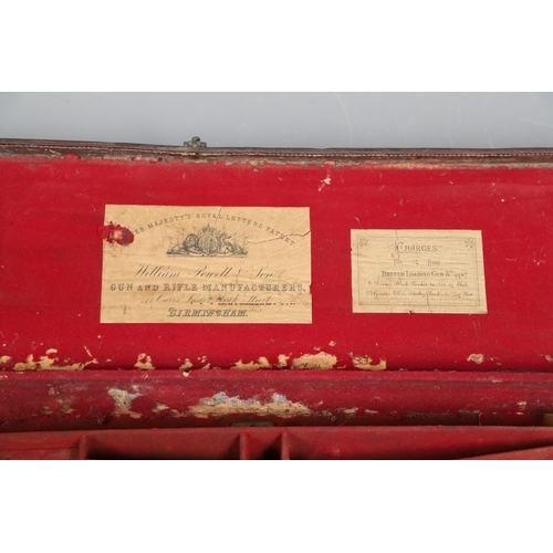 42 - A LEATHER GUN CASE WITH LABEL FOR WILLIAM POWELL AND SONS. A leather gun case, the interior fitted f... 