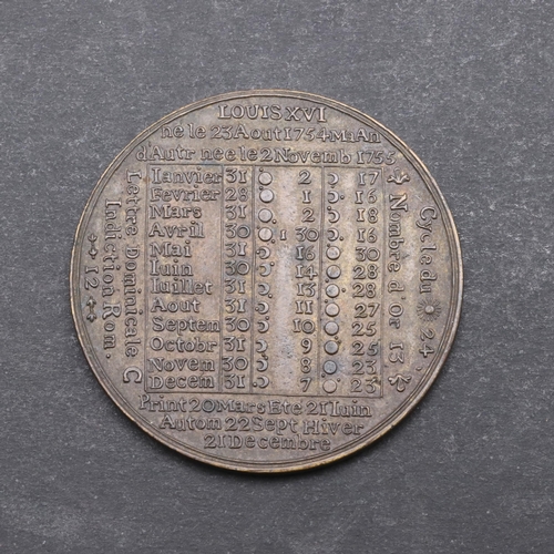 459 - A LOUIS XV CALENDAR MEDAL FOR 1779. A French brass calendar medal for the year 1779. 3.8cm.