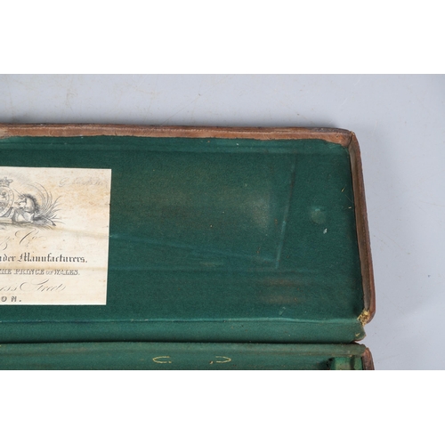 46 - A LEATHER TRAVELLING CASE FOR A SHOTGUN. A leather gun case with label for Boss & Co, London. Case 8... 