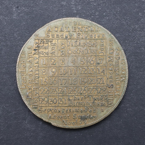 460 - A GEORGE III CALENDAR MEDAL BY CHARLES TWIGG FOR 1795. A brass calendar medal for 1795 by Charles Tw... 