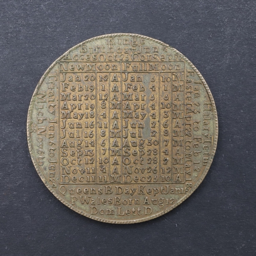 460 - A GEORGE III CALENDAR MEDAL BY CHARLES TWIGG FOR 1795. A brass calendar medal for 1795 by Charles Tw... 