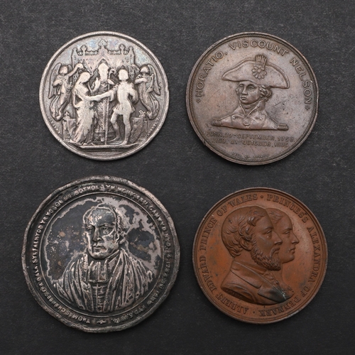 466 - A COLLECTION OF FOUR COMMEMORATIVE MEDALS TO INCLUDE VICTORIAN MEDAL OF CHESTER TOWN HALL. A Victori... 