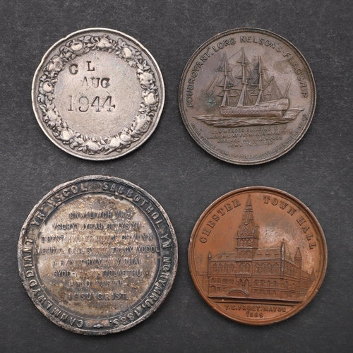 466 - A COLLECTION OF FOUR COMMEMORATIVE MEDALS TO INCLUDE VICTORIAN MEDAL OF CHESTER TOWN HALL. A Victori... 