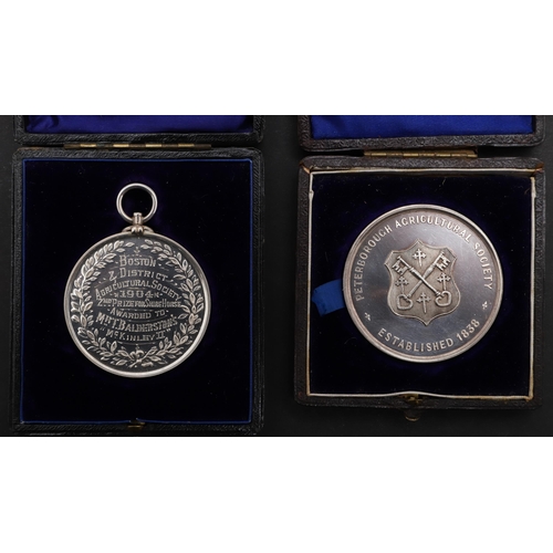 470 - TWO AGRICULTURAL AWARD MEDALS BY THOMAS OTTLEY. An agricultural award medal with a standing shire ho... 