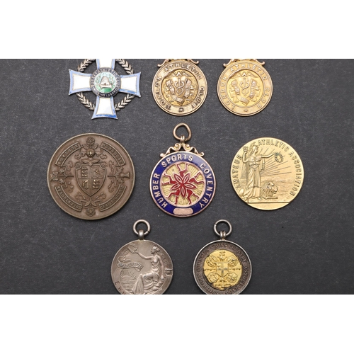 472 - A COLLECTION OF GOLD AND SILVER SPORTING MEDALS TO INCLUDE A 1920'S OLYMPIC TRIALS MEDAL. A London A... 