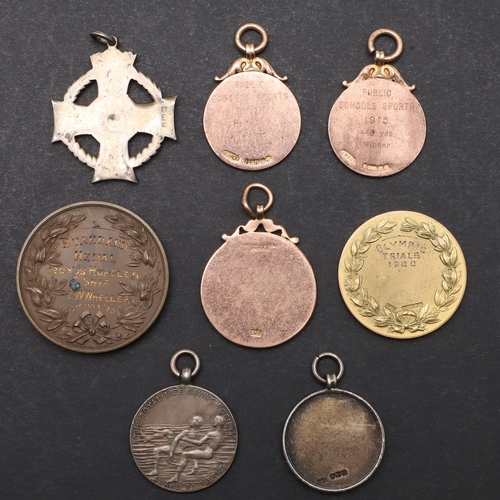 472 - A COLLECTION OF GOLD AND SILVER SPORTING MEDALS TO INCLUDE A 1920'S OLYMPIC TRIALS MEDAL. A London A... 