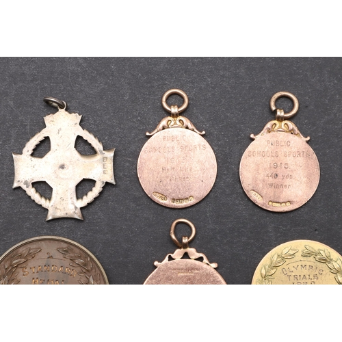 472 - A COLLECTION OF GOLD AND SILVER SPORTING MEDALS TO INCLUDE A 1920'S OLYMPIC TRIALS MEDAL. A London A... 