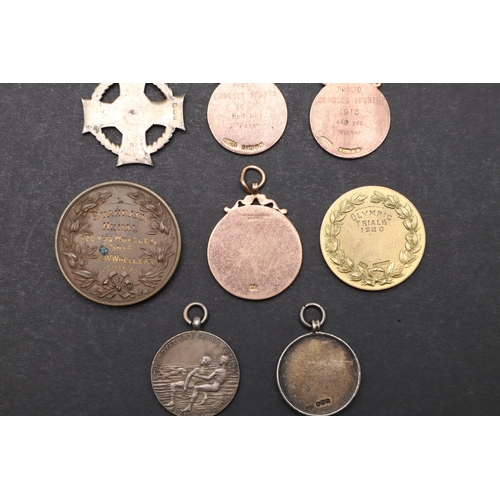 472 - A COLLECTION OF GOLD AND SILVER SPORTING MEDALS TO INCLUDE A 1920'S OLYMPIC TRIALS MEDAL. A London A... 