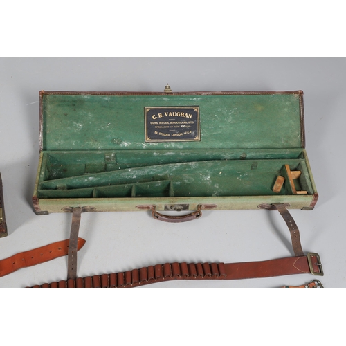 52 - A LEATHER SHOTGUN CASE AND OTHER GUN CASES. A leather shotgun case with fitted interior, twin straps... 