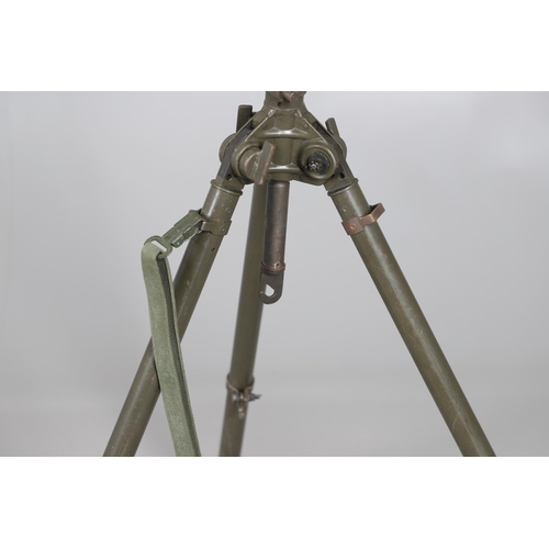 54 - A MILITARY MACHINE GUN TRIPOD AND A COLLECTION OF SMALLER BARREL SUPPORTS. A large three legged khak... 