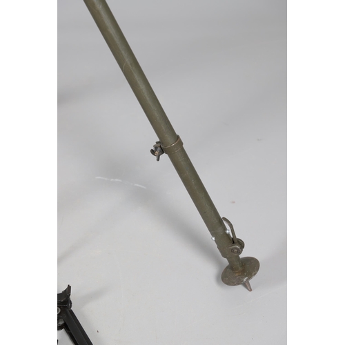 54 - A MILITARY MACHINE GUN TRIPOD AND A COLLECTION OF SMALLER BARREL SUPPORTS. A large three legged khak... 