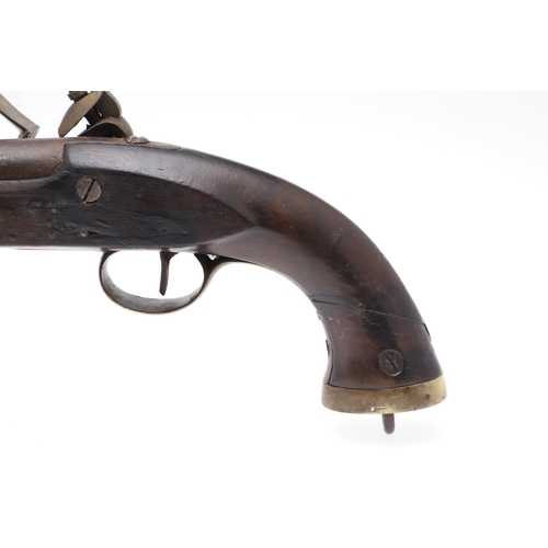 6 - A 19TH CENTURY SEA SERVICE TYPE PISTOL. With a 23 cm (9 inch) circular steel barrel, flintlock actio... 