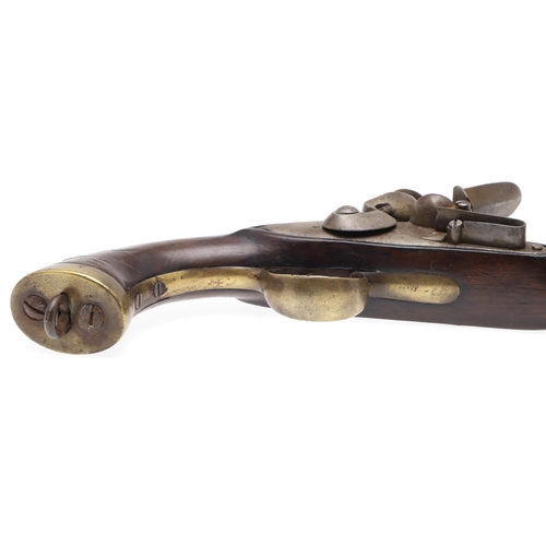 6 - A 19TH CENTURY SEA SERVICE TYPE PISTOL. With a 23 cm (9 inch) circular steel barrel, flintlock actio... 