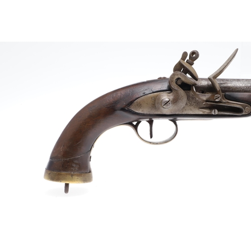 6 - A 19TH CENTURY SEA SERVICE TYPE PISTOL. With a 23 cm (9 inch) circular steel barrel, flintlock actio... 