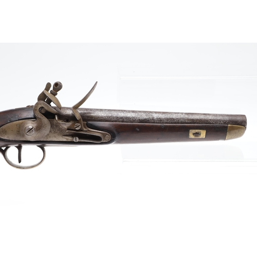 6 - A 19TH CENTURY SEA SERVICE TYPE PISTOL. With a 23 cm (9 inch) circular steel barrel, flintlock actio... 