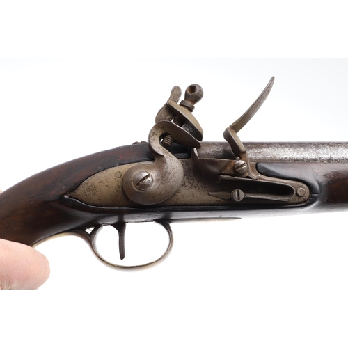 6 - A 19TH CENTURY SEA SERVICE TYPE PISTOL. With a 23 cm (9 inch) circular steel barrel, flintlock actio... 