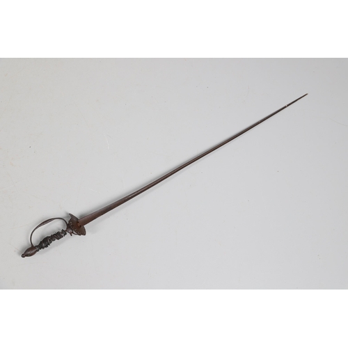 68 - AN EARLY SMALL SWORD WITH PIERCED STEEL GUARD. With an 82 cm three edged tapering blade, pierced cir... 