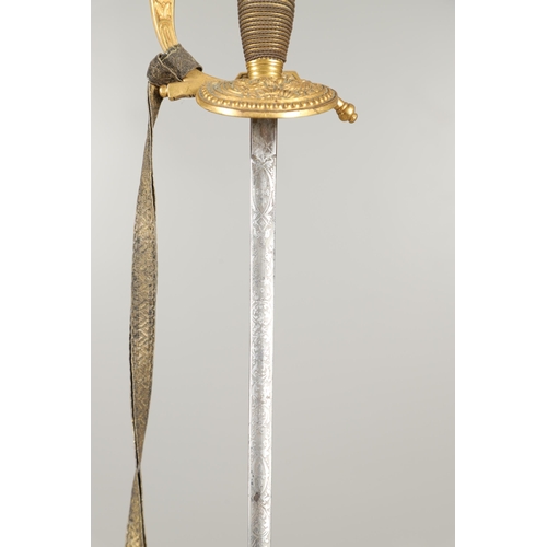 75 - A VICTORIAN COURT SWORD AND SCABBARD BY MOLE OF BIRMINGHAM. With a 79cm slender pointed blade with p... 