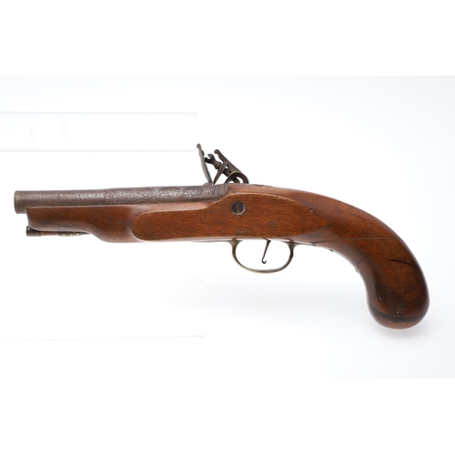 8 - AN EARLY 19TH CENTURY OVERCOAT PISTOL BY C. MALDON. A flintlock pistol with a 16 cm tapering barrel,... 