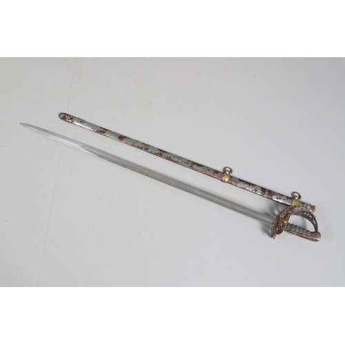 89 - A VICTORIAN 1834/1874 PATTERN HOUSEHOLD CAVALRY OFFICER'S SWORD AND SCABBARD. With a 97cm broad, poi... 