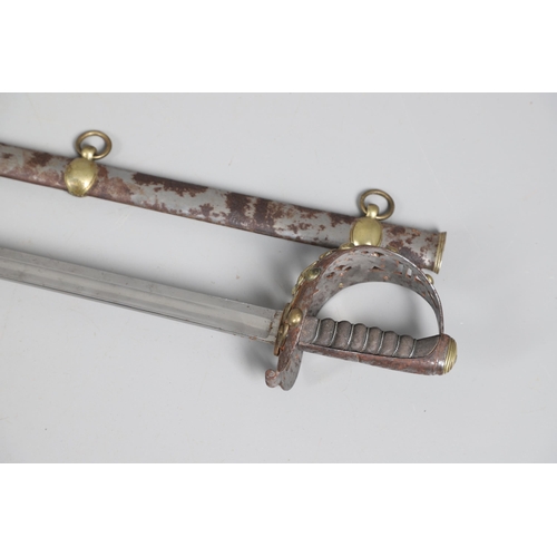 89 - A VICTORIAN 1834/1874 PATTERN HOUSEHOLD CAVALRY OFFICER'S SWORD AND SCABBARD. With a 97cm broad, poi... 