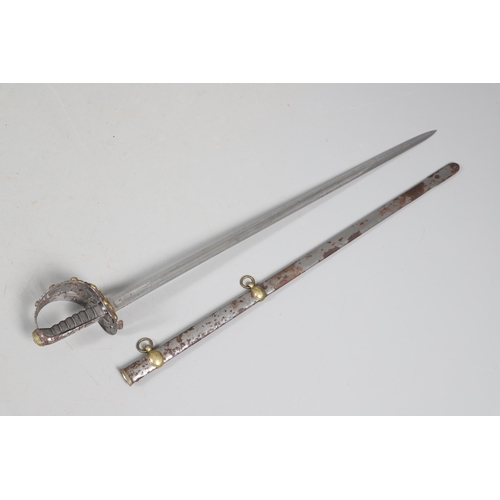 89 - A VICTORIAN 1834/1874 PATTERN HOUSEHOLD CAVALRY OFFICER'S SWORD AND SCABBARD. With a 97cm broad, poi... 