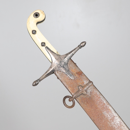 93 - A NINETEENTH CENTURY IVORY HANDLED MAMELUKE SWORD MARKED FOR THE VAVASOUR FAMILY. With an 81 cm gent... 