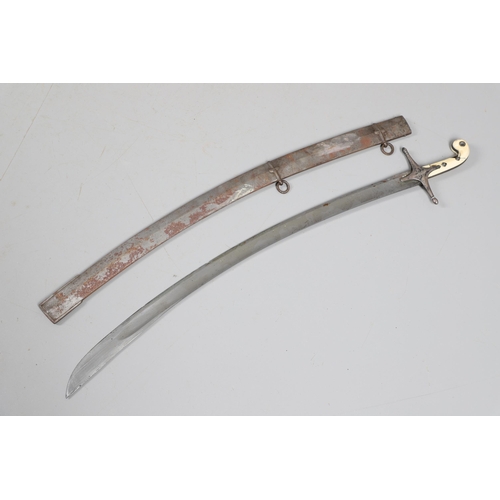 93 - A NINETEENTH CENTURY IVORY HANDLED MAMELUKE SWORD MARKED FOR THE VAVASOUR FAMILY. With an 81 cm gent... 