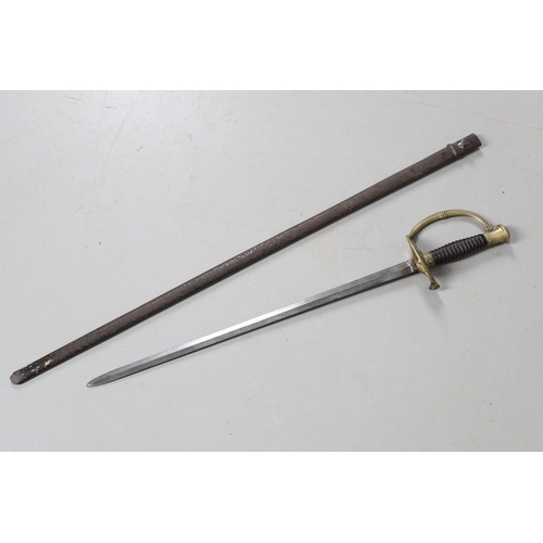 94 - A 19TH CENTURY BELGIAN SMALL SWORD, ANOTHER SIMILAR AND A HARPOON POINT. A continental small sword w... 