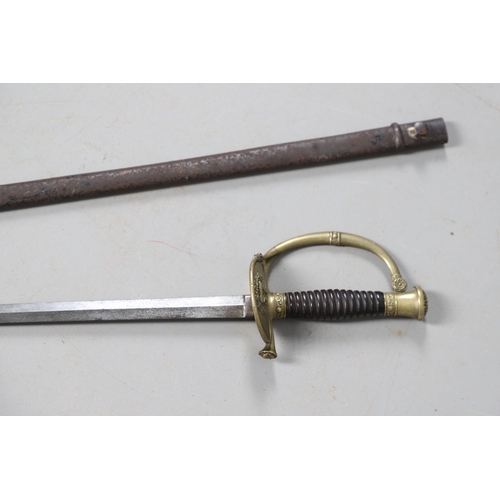 94 - A 19TH CENTURY BELGIAN SMALL SWORD, ANOTHER SIMILAR AND A HARPOON POINT. A continental small sword w... 