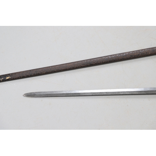 94 - A 19TH CENTURY BELGIAN SMALL SWORD, ANOTHER SIMILAR AND A HARPOON POINT. A continental small sword w... 